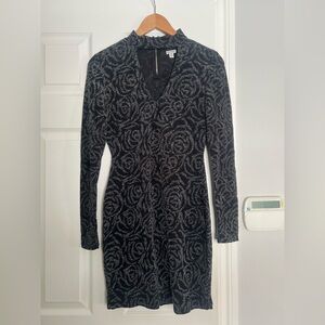 Guess Black and Silver Floral Long Sleeve Dress size S
